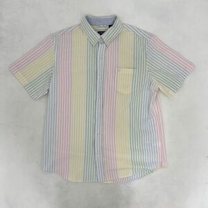 Vtg Chaps Mens Large Button Down Shirt Multicolor Short Sleeve Casual‎ Striped